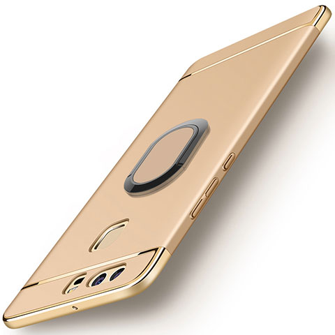 Handyhülle Hülle Luxus Metall Rahmen und Kunststoff Schutzhülle Tasche mit Fingerring Ständer A02 für Huawei P9 Gold