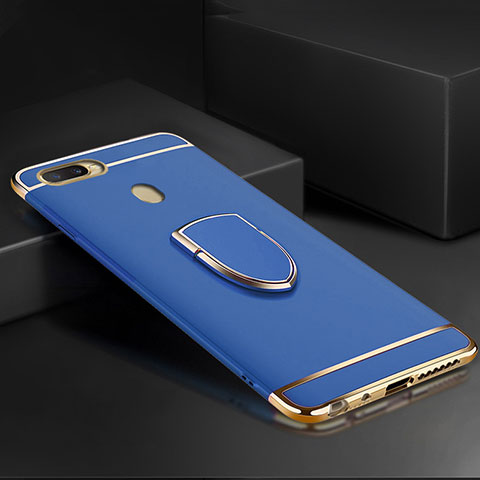Handyhülle Hülle Luxus Metall Rahmen und Kunststoff Schutzhülle Tasche mit Fingerring Ständer A02 für Oppo AX7 Blau