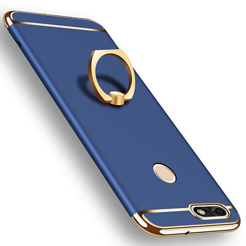 Handyhülle Hülle Luxus Metall Rahmen und Kunststoff Schutzhülle Tasche mit Fingerring Ständer A06 für Huawei Y6 Pro (2017) Blau