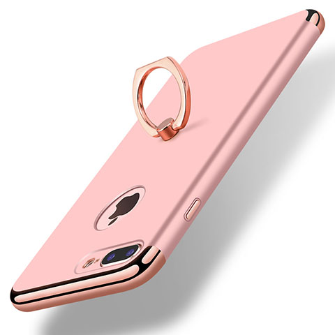 Handyhülle Hülle Luxus Metall Rahmen und Kunststoff Schutzhülle Tasche mit Fingerring Ständer A07 für Apple iPhone 8 Plus Rosegold