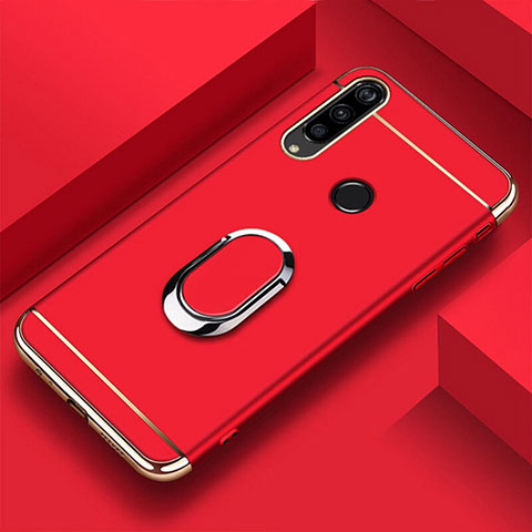 Handyhülle Hülle Luxus Metall Rahmen und Kunststoff Schutzhülle Tasche mit Fingerring Ständer T01 für Huawei Honor 20 Lite Rot
