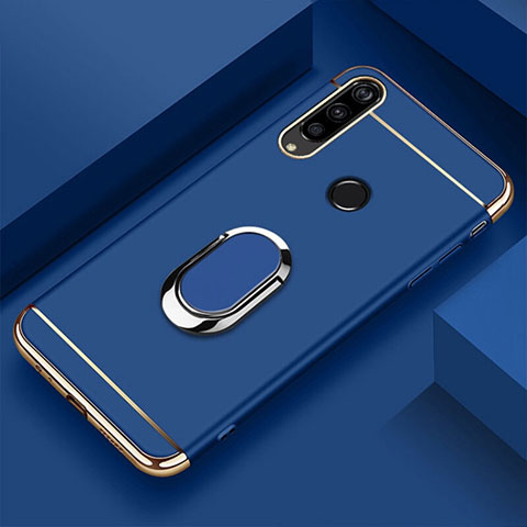 Handyhülle Hülle Luxus Metall Rahmen und Kunststoff Schutzhülle Tasche mit Fingerring Ständer T01 für Huawei Honor 20i Blau
