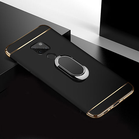 Handyhülle Hülle Luxus Metall Rahmen und Kunststoff Schutzhülle Tasche mit Fingerring Ständer T01 für Huawei Mate 20 Schwarz