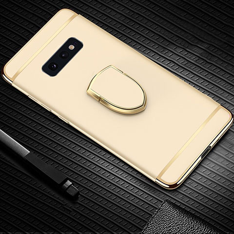 Handyhülle Hülle Luxus Metall Rahmen und Kunststoff Schutzhülle Tasche mit Fingerring Ständer T01 für Samsung Galaxy S10e Gold