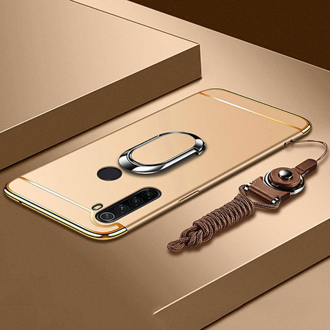 Handyhülle Hülle Luxus Metall Rahmen und Kunststoff Schutzhülle Tasche mit Fingerring Ständer T01 für Xiaomi Redmi Note 8 Gold