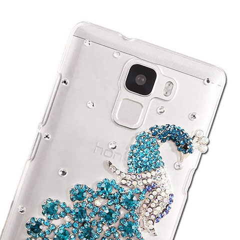 Handyhülle Hülle Luxus Strass Diamant Schutzhülle Pfau für Huawei Honor 7 Hellblau