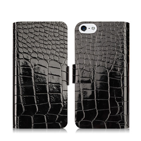 Handyhülle Hülle Stand Tasche Leder Krokodil für Apple iPhone 5 Schwarz
