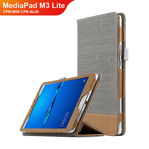 Handyhülle Hülle Stand Tasche Leder L01 für Huawei MediaPad M3 Lite 8.0 CPN-W09 CPN-AL00 Grau