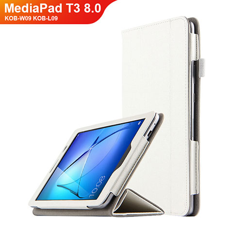 Handyhülle Hülle Stand Tasche Leder L01 für Huawei MediaPad T3 8.0 KOB-W09 KOB-L09 Weiß