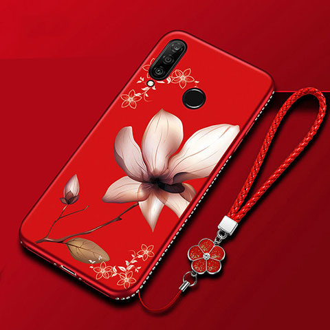 Handyhülle Silikon Hülle Gummi Schutzhülle Blumen für Huawei Honor 20 Lite Rot