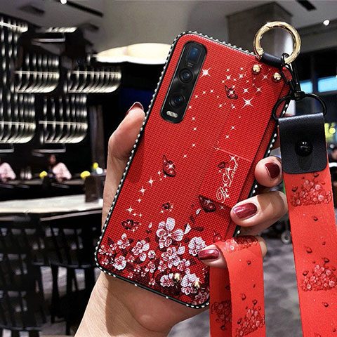 Handyhülle Silikon Hülle Gummi Schutzhülle Blumen für Oppo Find X2 Pro Rot