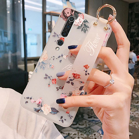 Handyhülle Silikon Hülle Gummi Schutzhülle Blumen für Xiaomi Mi 10 Grau