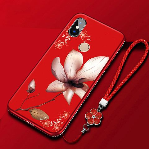 Handyhülle Silikon Hülle Gummi Schutzhülle Blumen für Xiaomi Mi A2 Lite Rot