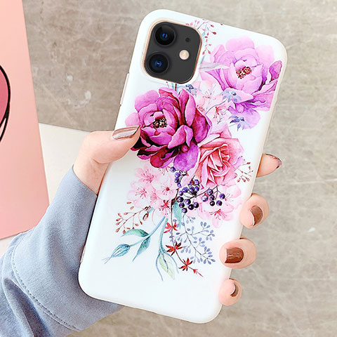 Handyhülle Silikon Hülle Gummi Schutzhülle Blumen S06 für Apple iPhone 11 Violett