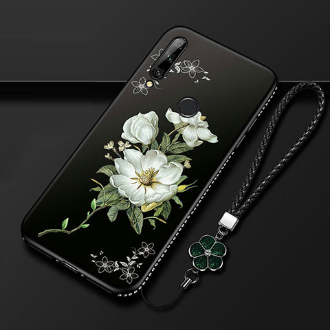 Handyhülle Silikon Hülle Gummi Schutzhülle Flexible Blumen für Huawei Enjoy 10 Plus Weiß
