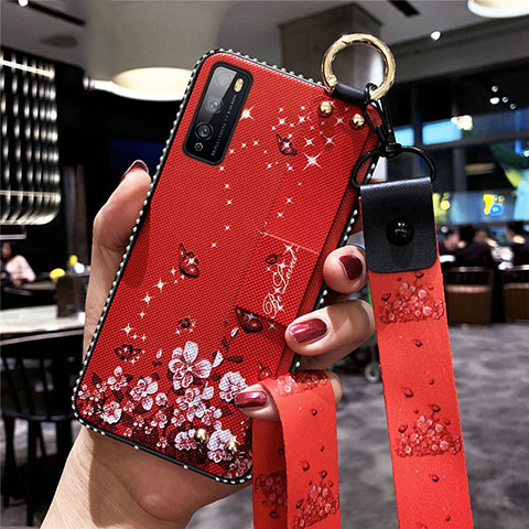 Handyhülle Silikon Hülle Gummi Schutzhülle Flexible Blumen für Huawei Enjoy Z 5G Rot