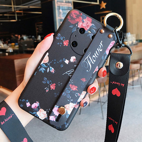 Handyhülle Silikon Hülle Gummi Schutzhülle Flexible Blumen für Huawei Mate 40 Schwarz