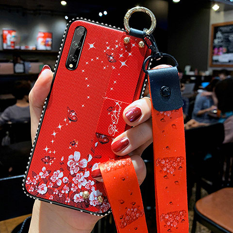 Handyhülle Silikon Hülle Gummi Schutzhülle Flexible Blumen für Huawei Y8p Rot