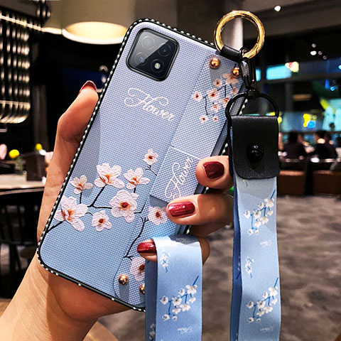 Handyhülle Silikon Hülle Gummi Schutzhülle Flexible Blumen für Oppo A73 5G Hellblau