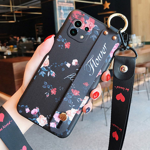 Handyhülle Silikon Hülle Gummi Schutzhülle Flexible Blumen für Xiaomi Mi 11 5G Schwarz