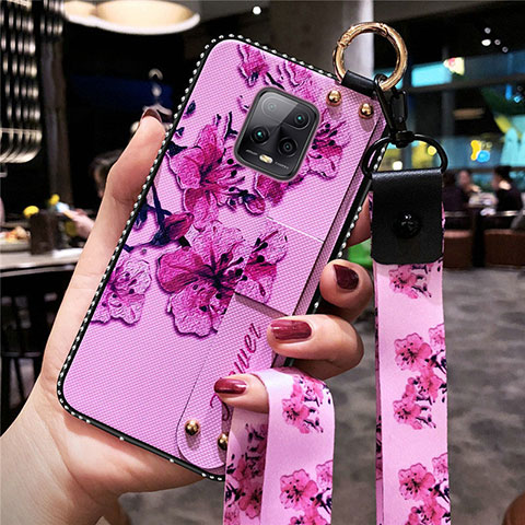 Handyhülle Silikon Hülle Gummi Schutzhülle Flexible Blumen für Xiaomi Redmi 10X 5G Violett