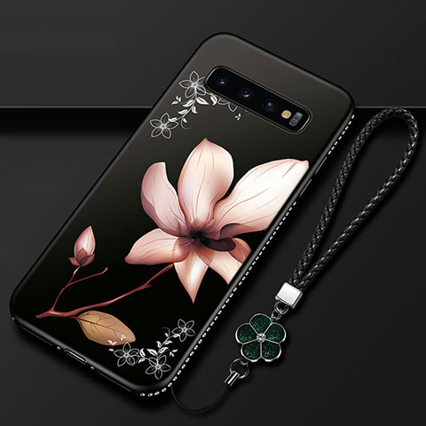 Handyhülle Silikon Hülle Gummi Schutzhülle Flexible Blumen K01 für Samsung Galaxy S10 Braun