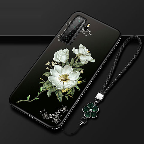 Handyhülle Silikon Hülle Gummi Schutzhülle Flexible Blumen K02 für Huawei P40 Lite 5G Weiß
