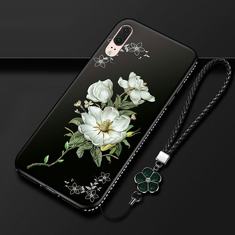 Handyhülle Silikon Hülle Gummi Schutzhülle Flexible Blumen K03 für Huawei P20 Weiß