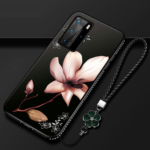 Handyhülle Silikon Hülle Gummi Schutzhülle Flexible Blumen S01 für Huawei P40 Pro Braun