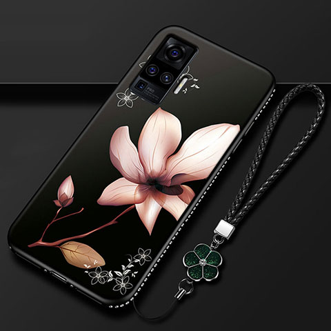 Handyhülle Silikon Hülle Gummi Schutzhülle Flexible Blumen S01 für Vivo X50 Pro 5G Braun