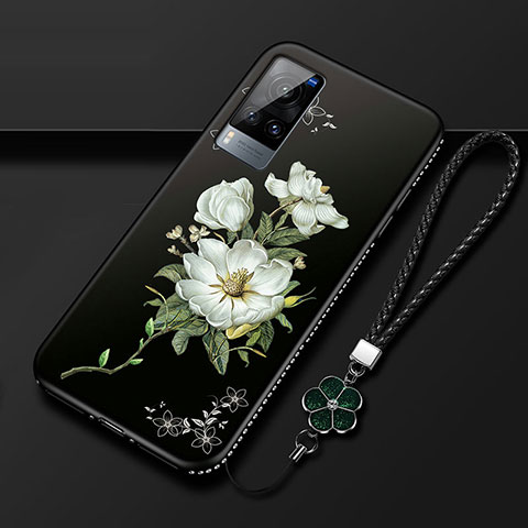 Handyhülle Silikon Hülle Gummi Schutzhülle Flexible Blumen S01 für Vivo X60 5G Schwarz