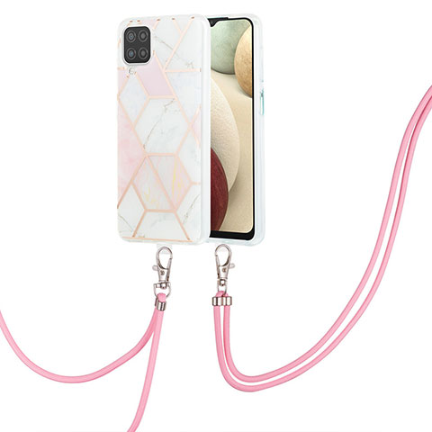 Handyhülle Silikon Hülle Gummi Schutzhülle Flexible Modisch Muster mit Schlüsselband Lanyard Y01B für Samsung Galaxy M12 Rosa