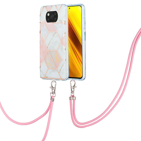 Handyhülle Silikon Hülle Gummi Schutzhülle Flexible Modisch Muster mit Schlüsselband Lanyard Y01B für Xiaomi Poco X3 NFC Rosa