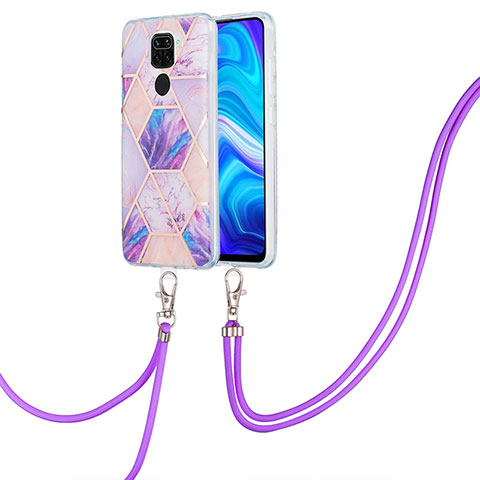 Handyhülle Silikon Hülle Gummi Schutzhülle Flexible Modisch Muster mit Schlüsselband Lanyard Y01B für Xiaomi Redmi 10X 4G Helles Lila