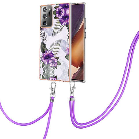 Handyhülle Silikon Hülle Gummi Schutzhülle Flexible Modisch Muster mit Schlüsselband Lanyard Y03B für Samsung Galaxy Note 20 Ultra 5G Violett