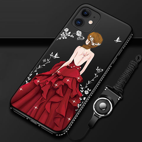 Handyhülle Silikon Hülle Gummi Schutzhülle Flexible Motiv Kleid Mädchen für Apple iPhone 12 Rot und Schwarz