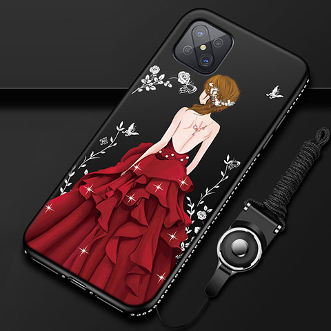 Handyhülle Silikon Hülle Gummi Schutzhülle Flexible Motiv Kleid Mädchen für Oppo Reno4 Z 5G Rot und Schwarz