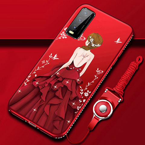 Handyhülle Silikon Hülle Gummi Schutzhülle Flexible Motiv Kleid Mädchen für Vivo Y11s Rot