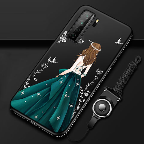 Handyhülle Silikon Hülle Gummi Schutzhülle Flexible Motiv Kleid Mädchen K01 für Huawei Nova 7 SE 5G Grün