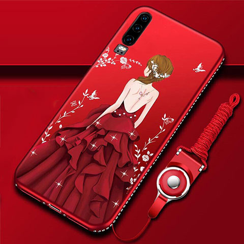 Handyhülle Silikon Hülle Gummi Schutzhülle Motiv Kleid Mädchen K01 für Huawei P30 Rot