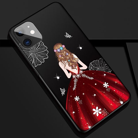 Handyhülle Silikon Hülle Gummi Schutzhülle Motiv Kleid Mädchen M02 für Apple iPhone 11 Rot und Schwarz
