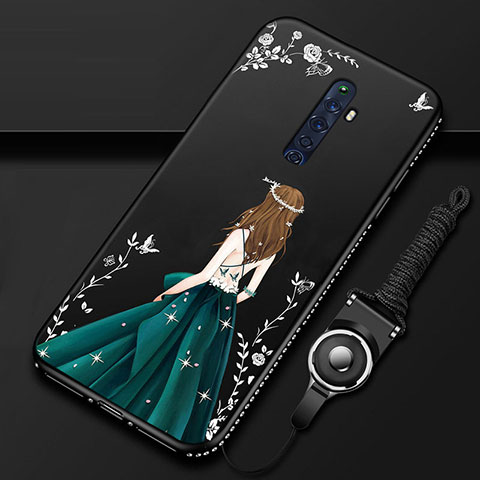 Handyhülle Silikon Hülle Gummi Schutzhülle Motiv Kleid Mädchen S01 für Oppo Reno2 Z Schwarz