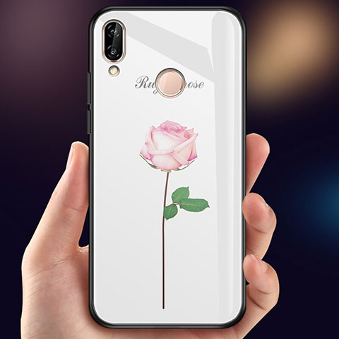 Handyhülle Silikon Hülle Rahmen Schutzhülle Spiegel Blumen für Huawei P20 Lite Rosa