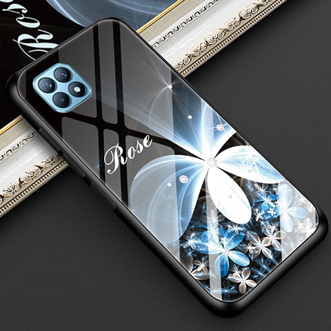 Handyhülle Silikon Hülle Rahmen Schutzhülle Spiegel Blumen für Oppo Reno4 SE 5G Schwarz