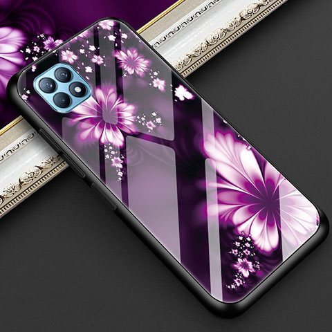 Handyhülle Silikon Hülle Rahmen Schutzhülle Spiegel Blumen für Oppo Reno4 SE 5G Violett