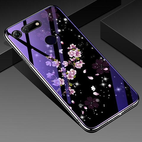 Handyhülle Silikon Hülle Rahmen Schutzhülle Spiegel Blumen K01 für Huawei Honor View 20 Violett