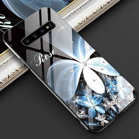 Handyhülle Silikon Hülle Rahmen Schutzhülle Spiegel Blumen K01 für Samsung Galaxy S10 Plus Weiß