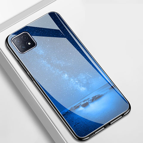 Handyhülle Silikon Hülle Rahmen Schutzhülle Spiegel Modisch Muster für Oppo A73 5G Blau
