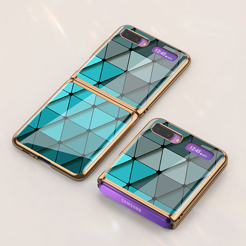 Handyhülle Silikon Hülle Rahmen Schutzhülle Spiegel Modisch Muster für Samsung Galaxy Z Flip Cyan