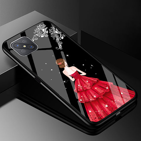 Handyhülle Silikon Hülle Rahmen Schutzhülle Spiegel Motiv Kleid Mädchen für Oppo Reno4 Z 5G Rot und Schwarz